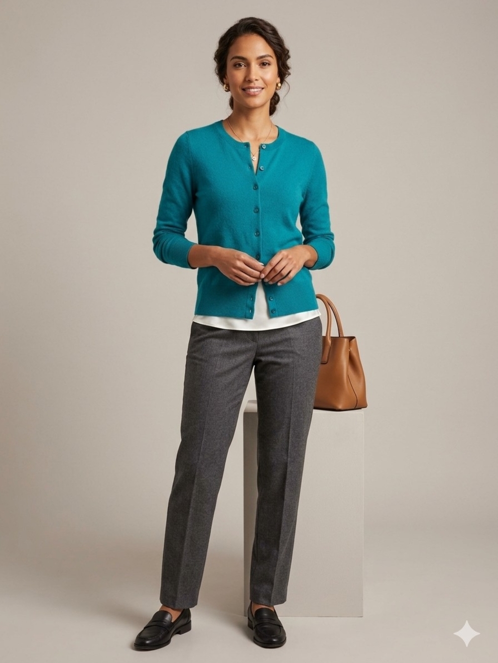Only Mine 2-Ply 100% Cashmere Cardigan Sweater Button Front Teal Women's L